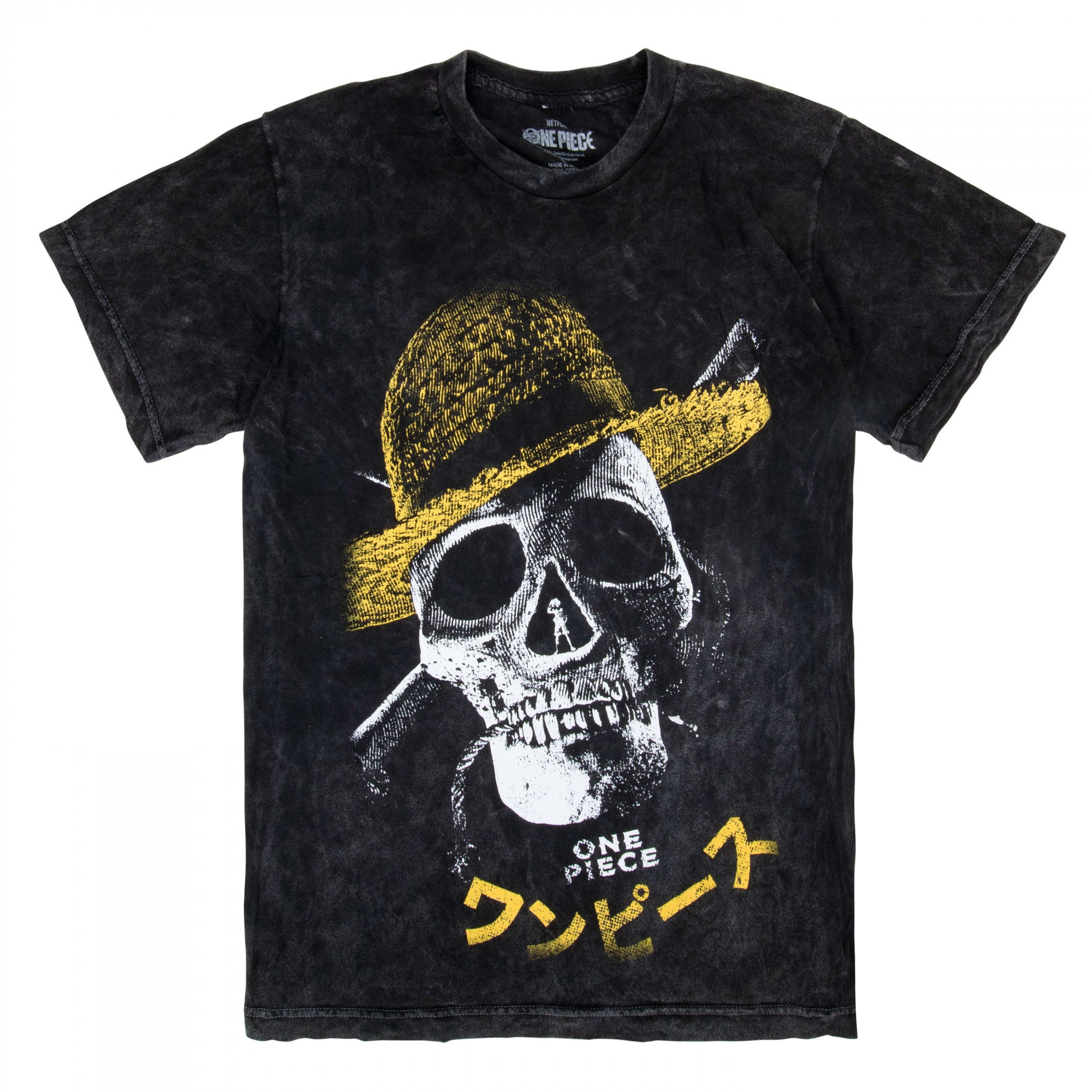 One Piece Straw Hat Skull Black Distressed T-Shirt