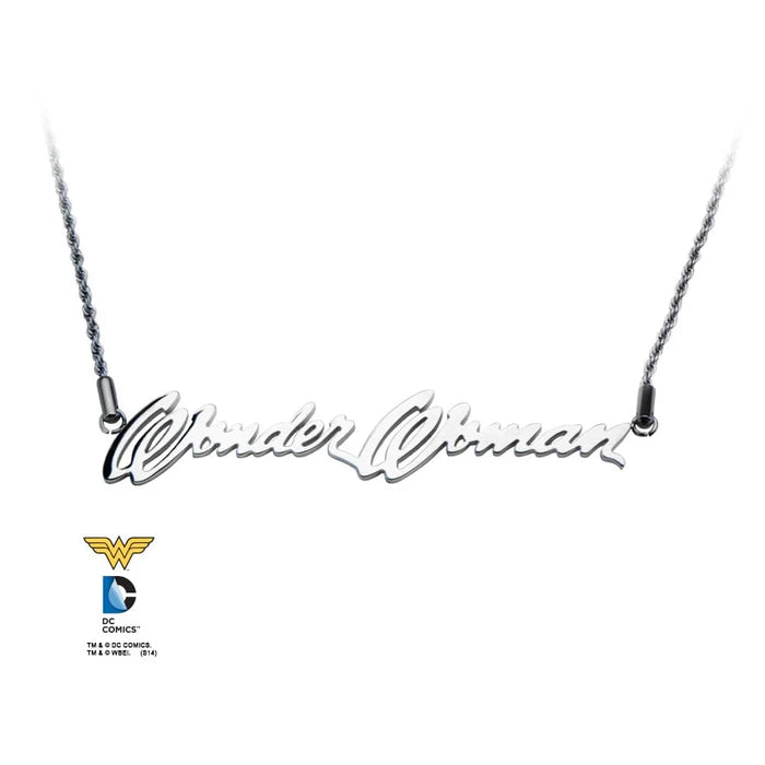 DC Comics Wonder Woman Steel Script Logo Stainless Steel Necklace