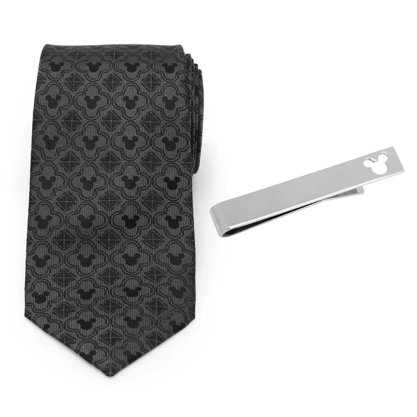 Mickey Mouse Black Necktie and Tie Bar Gift Set