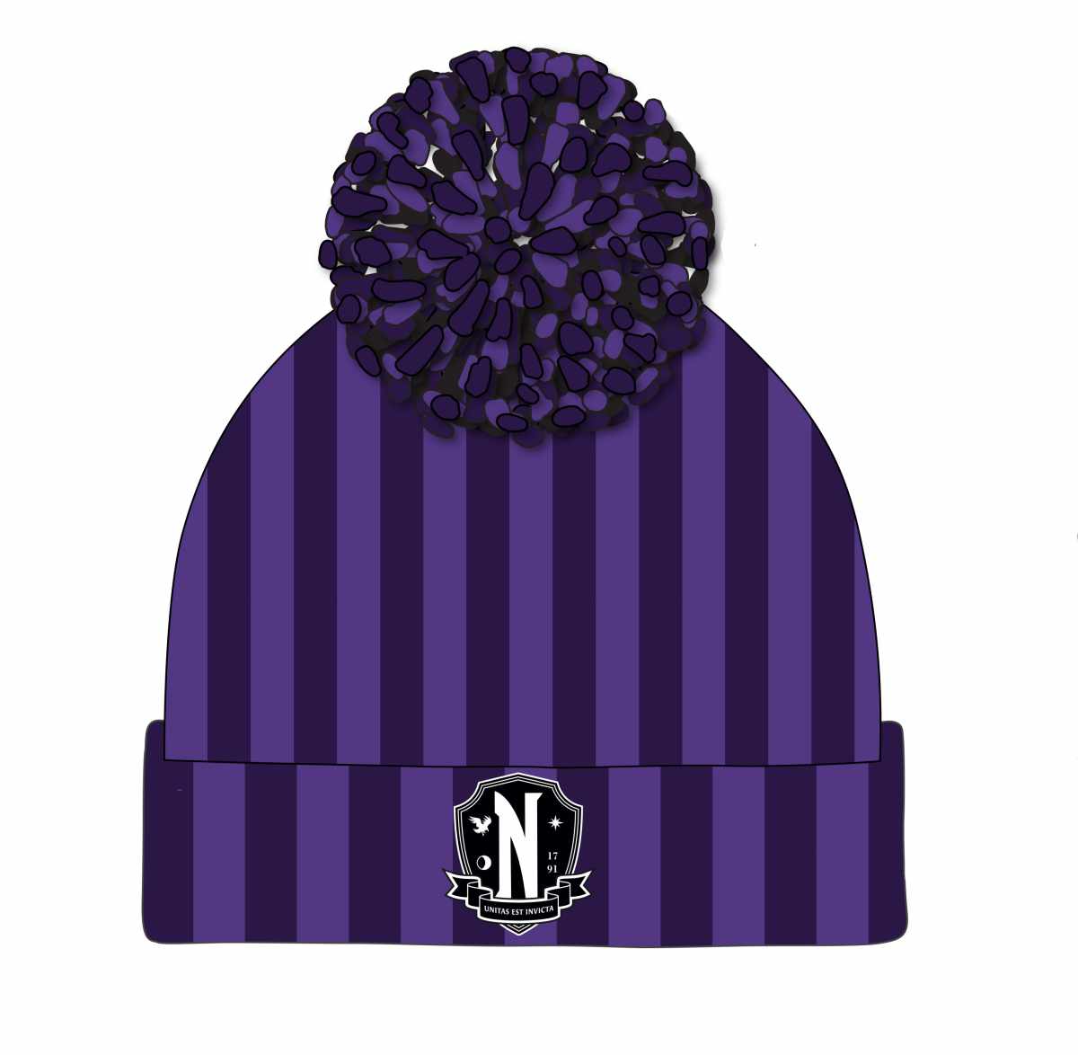 Wednesday Nevermore Logo Pom Beanie