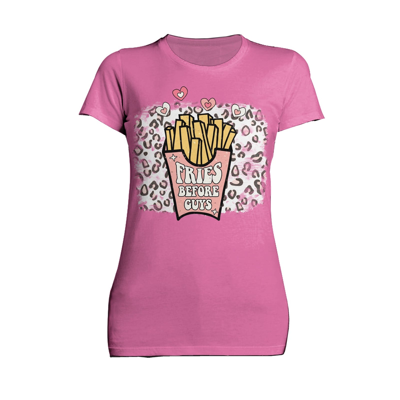 Valentine Retro Fries Before Guys Leopard Print Love Women's T-shirt