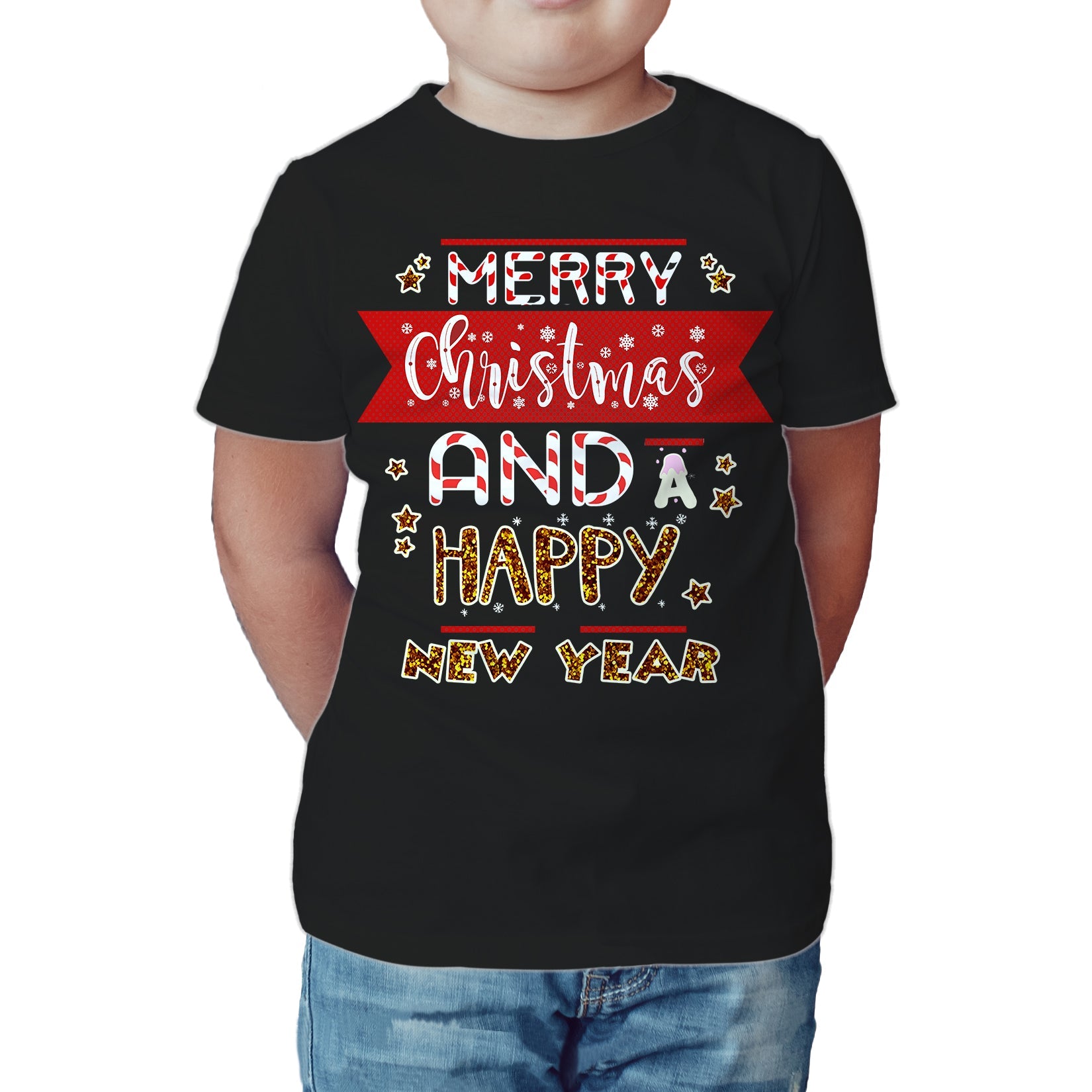 NYE Merry Christmas Stripes Happy New Year Sparkle Party Kid's T-Shirt