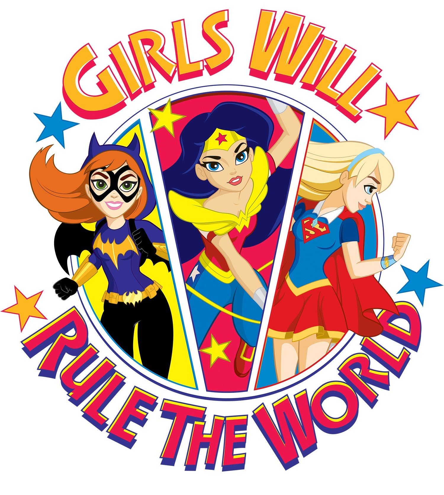 DC Super Hero Girls Batgirl Wonder Woman Supergirl Rule The World Profile Official Kids T-Shirt ()