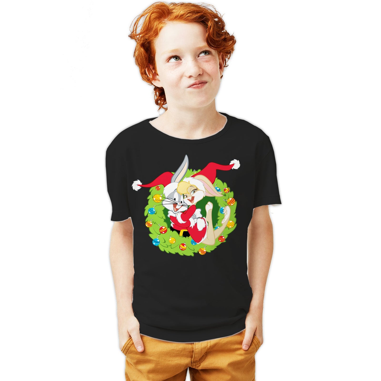 Looney Tunes Bugs Lola Bunny Xmas Santa Official Youth T-Shirt