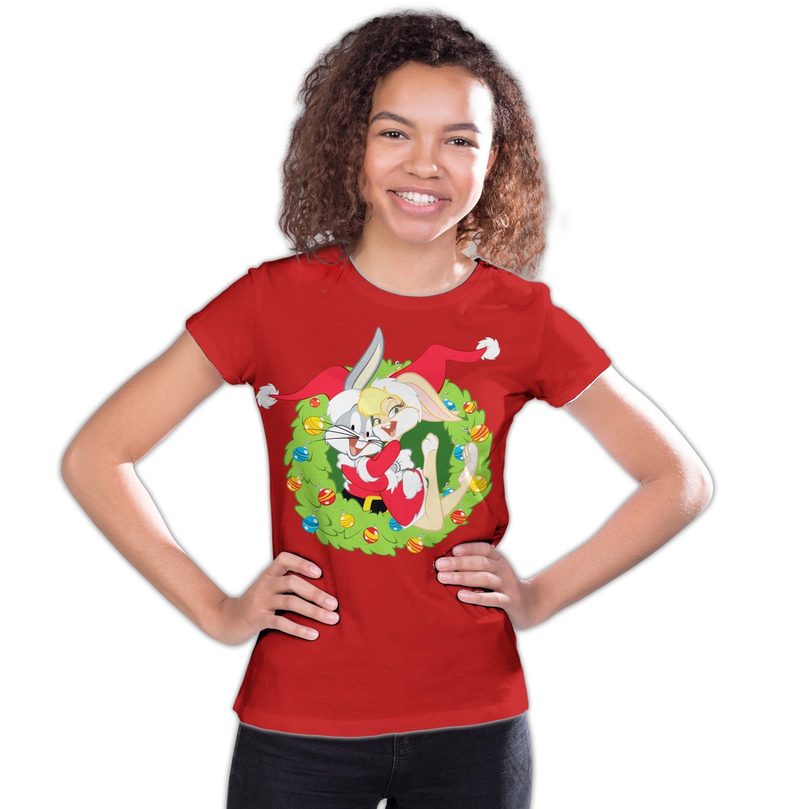 Looney Tunes Bugs Lola Bunny Xmas Santa Official Youth T-Shirt