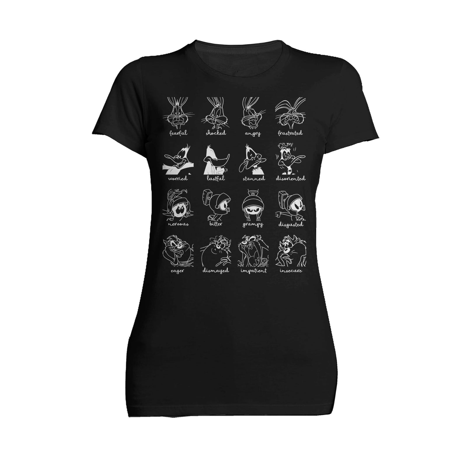 Looney Tunes Sketch Bugs Daffy Marvin Taz Emotions Women's T-shirt