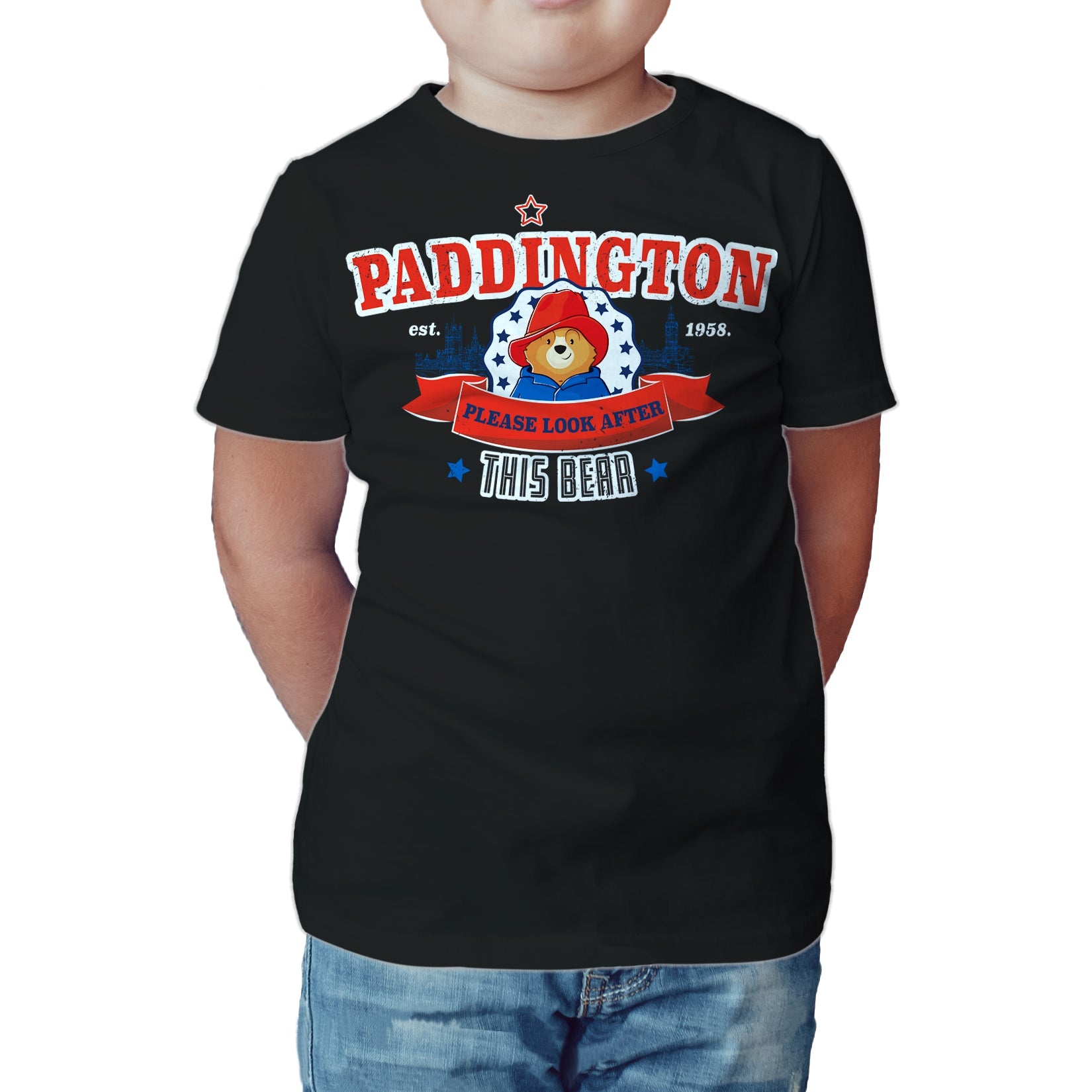 Paddington Bear Collegiate London Please Look Saturated Official Kid's T-shirt