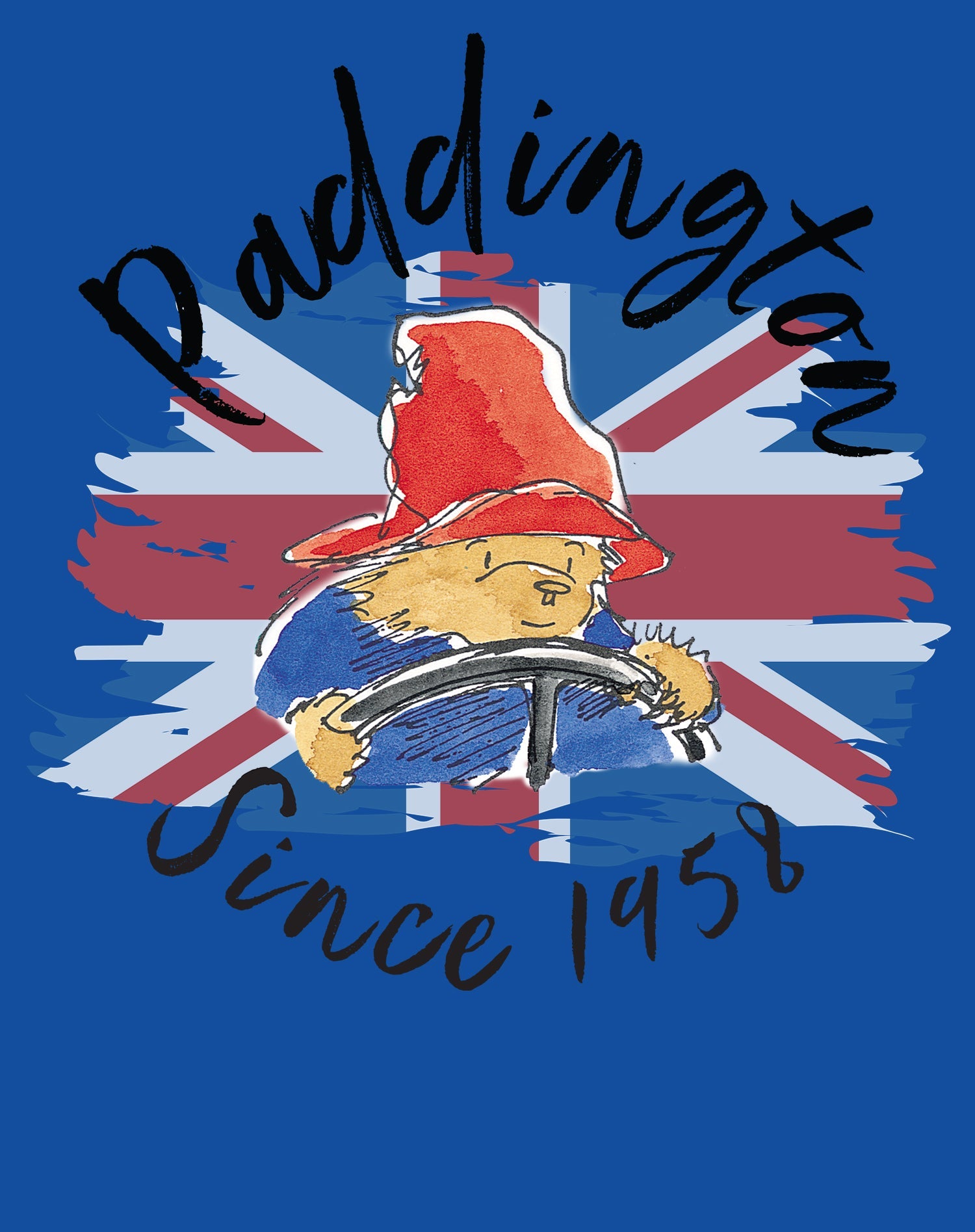 Paddington Bear Union Jack Driving Official Women's T-Shirt (Royal )