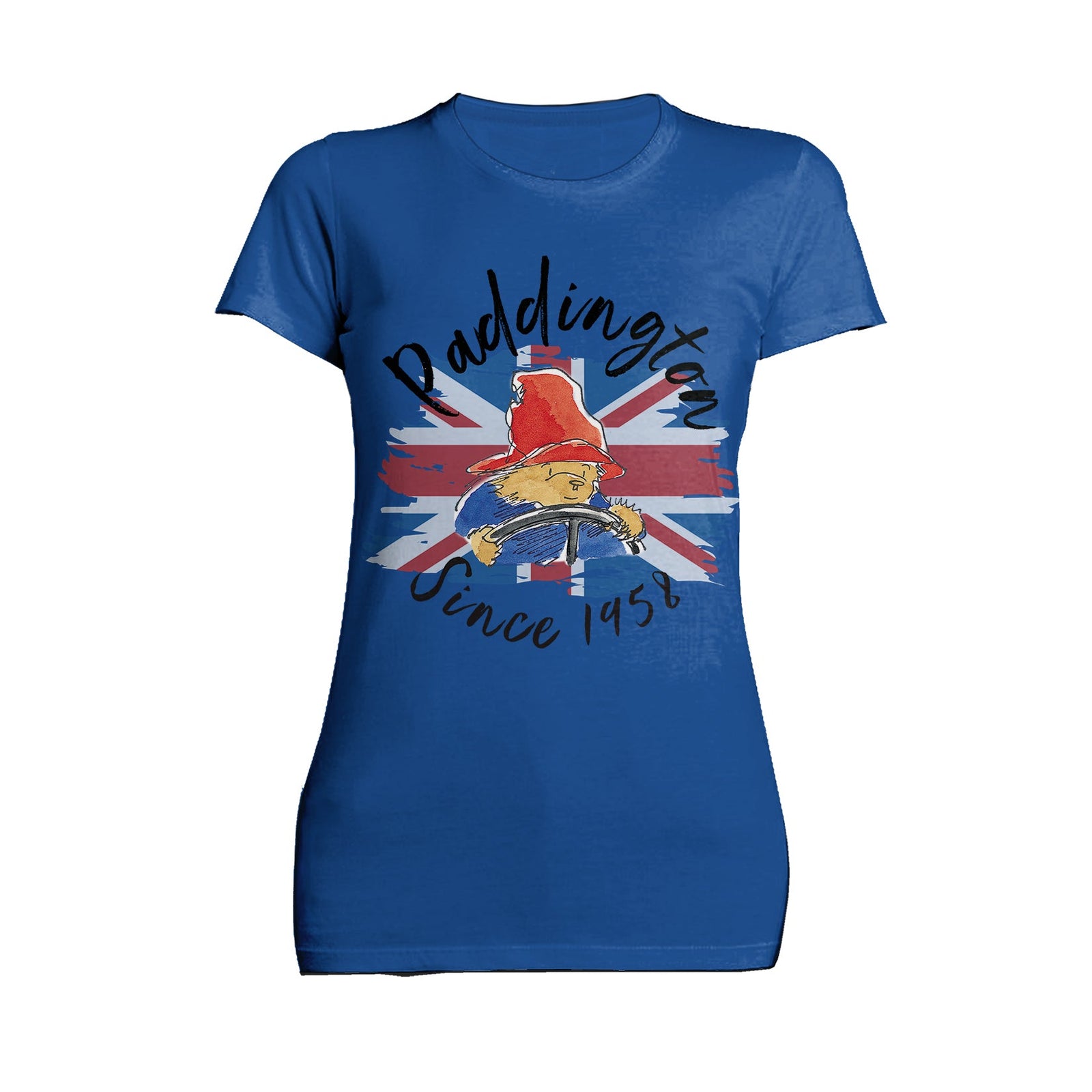 Paddington Bear Union Jack Driving Official Women's T-Shirt (Royal )