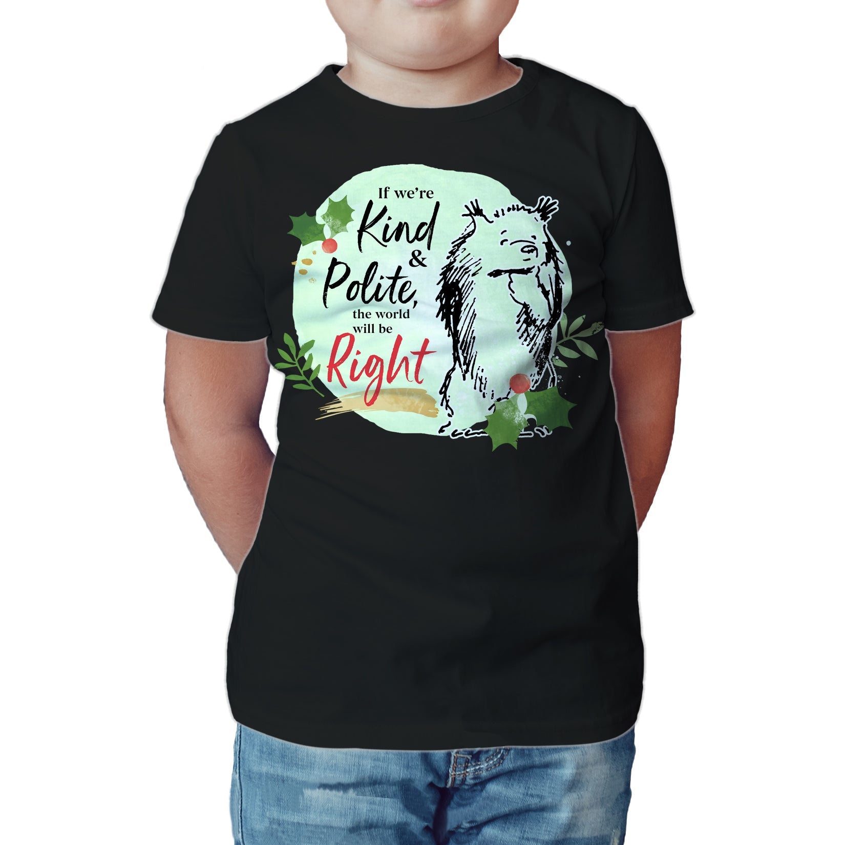 Paddington Bear Xmas Badge Polite Holly Mistletoe Christmas Kids T-Shirt
