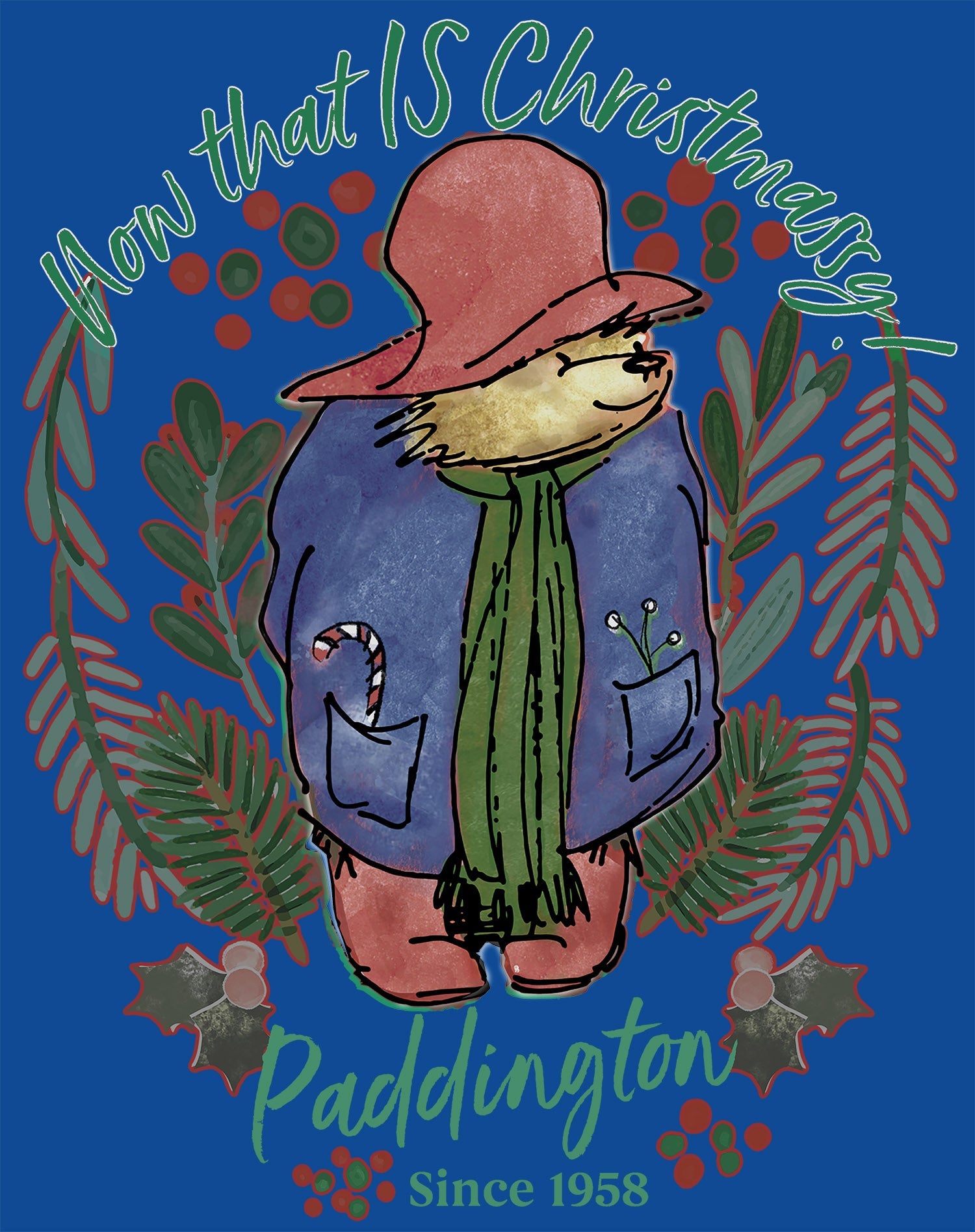 Paddington Bear Xmas Christmassy Holly Mistletoe Christmas Kids T-Shirt