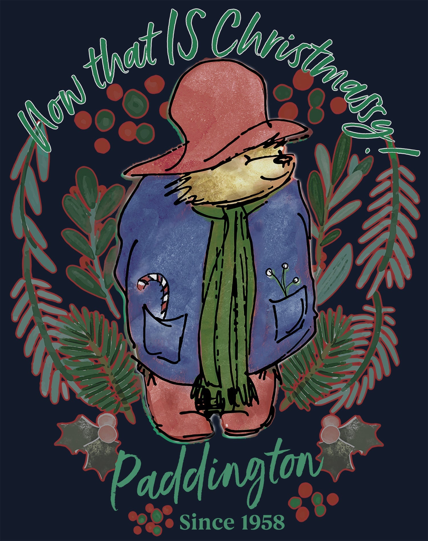 Paddington Bear Xmas Christmassy Holly Mistletoe Christmas Kids T-Shirt