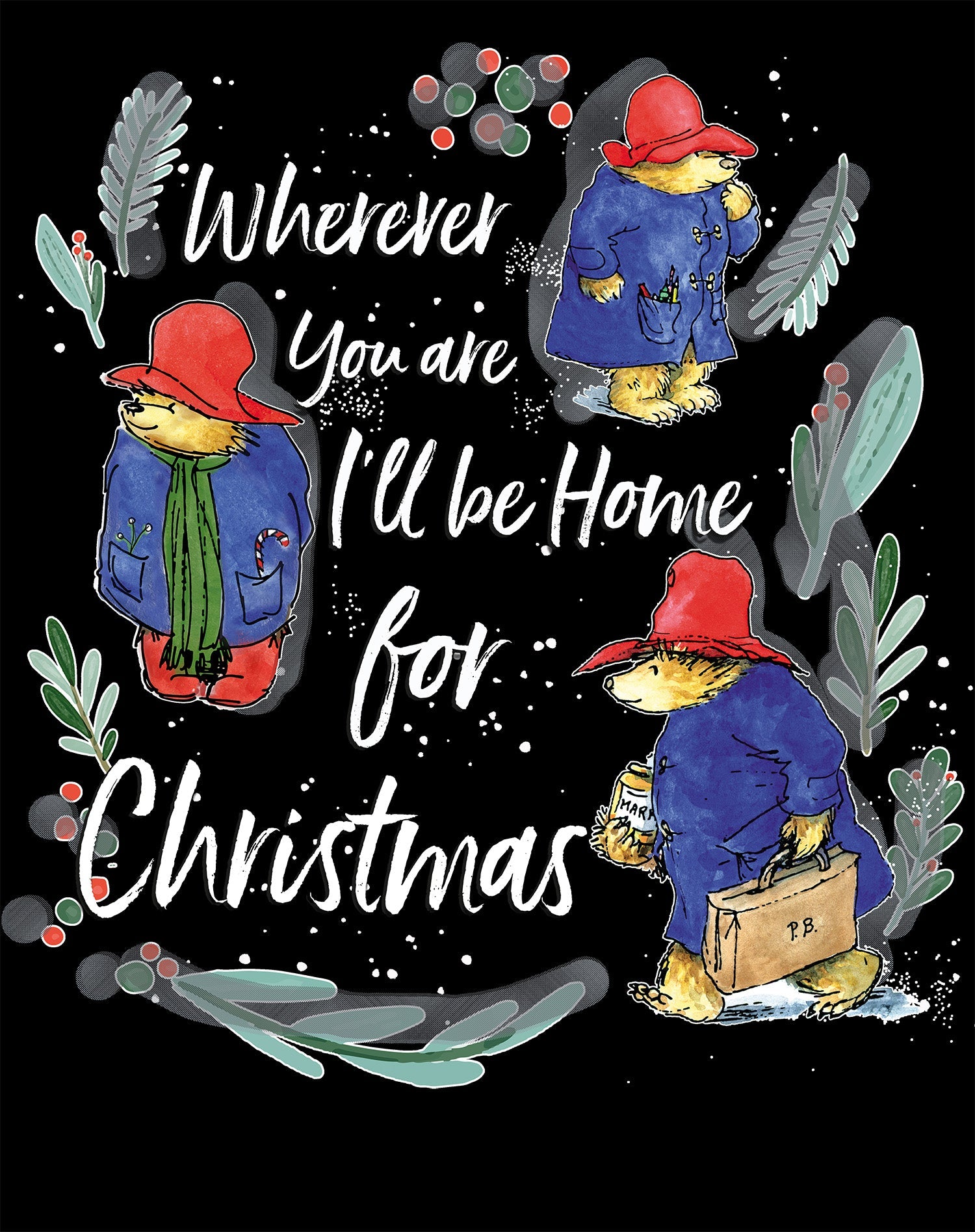 Paddington Bear Xmas I'll Be Home Holly Mistletoe Christmas Kids T-Shirt