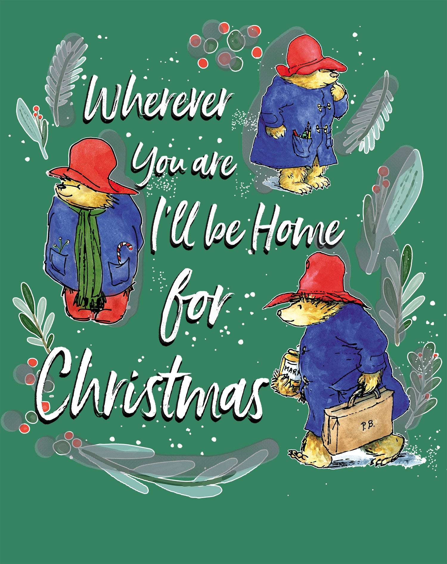 Paddington Bear Xmas I'll Be Home Holly Mistletoe Christmas Kids T-Shirt