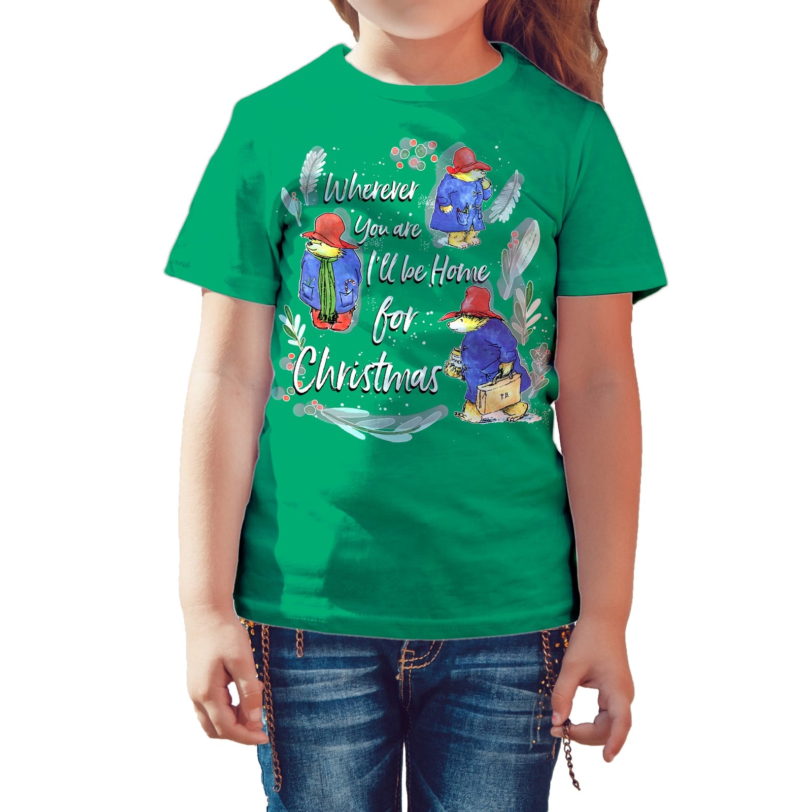 Paddington Bear Xmas I'll Be Home Holly Mistletoe Christmas Kids T-Shirt