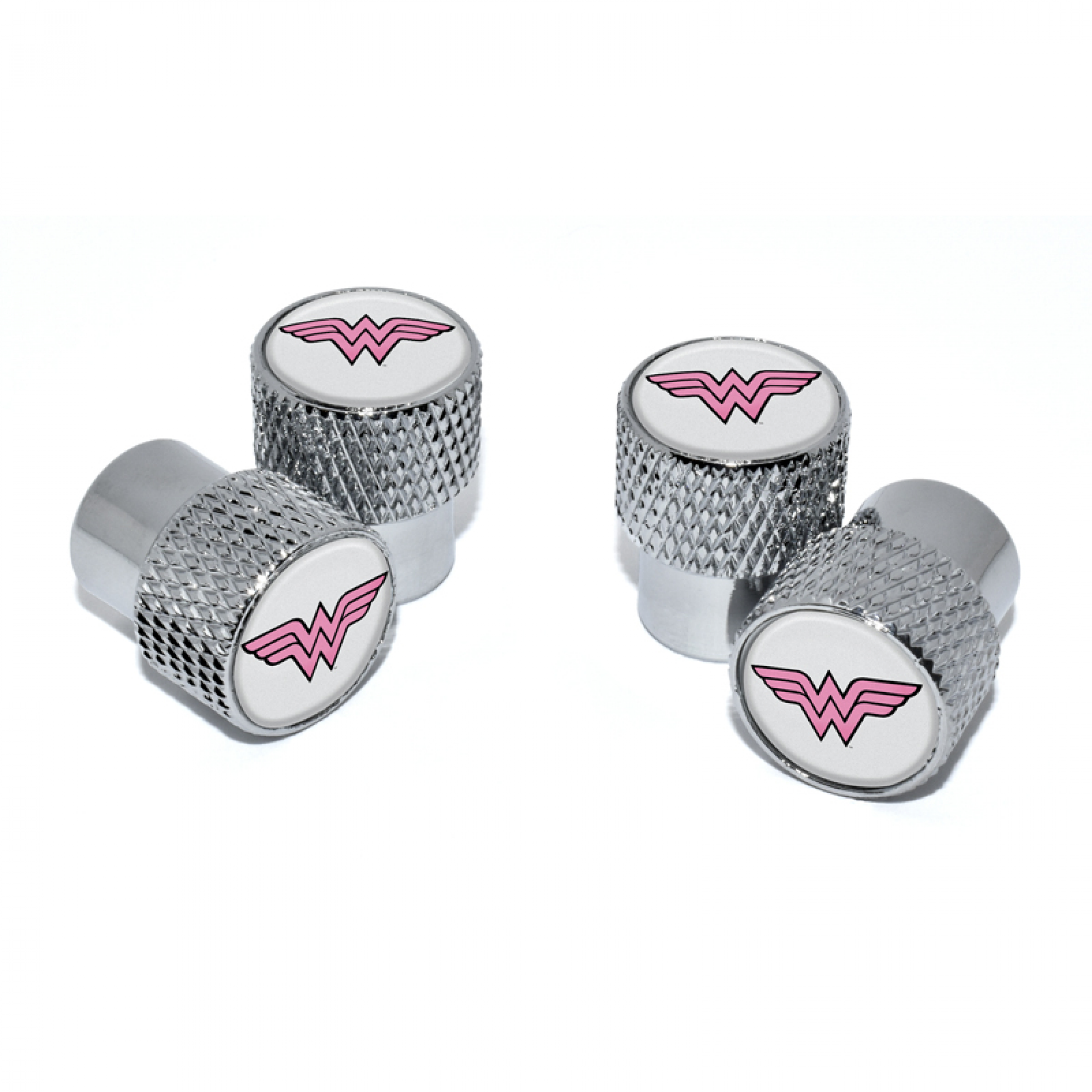 Wonder Woman Symbol Valve Stem Caps with Chrome Knurling 4-Pack