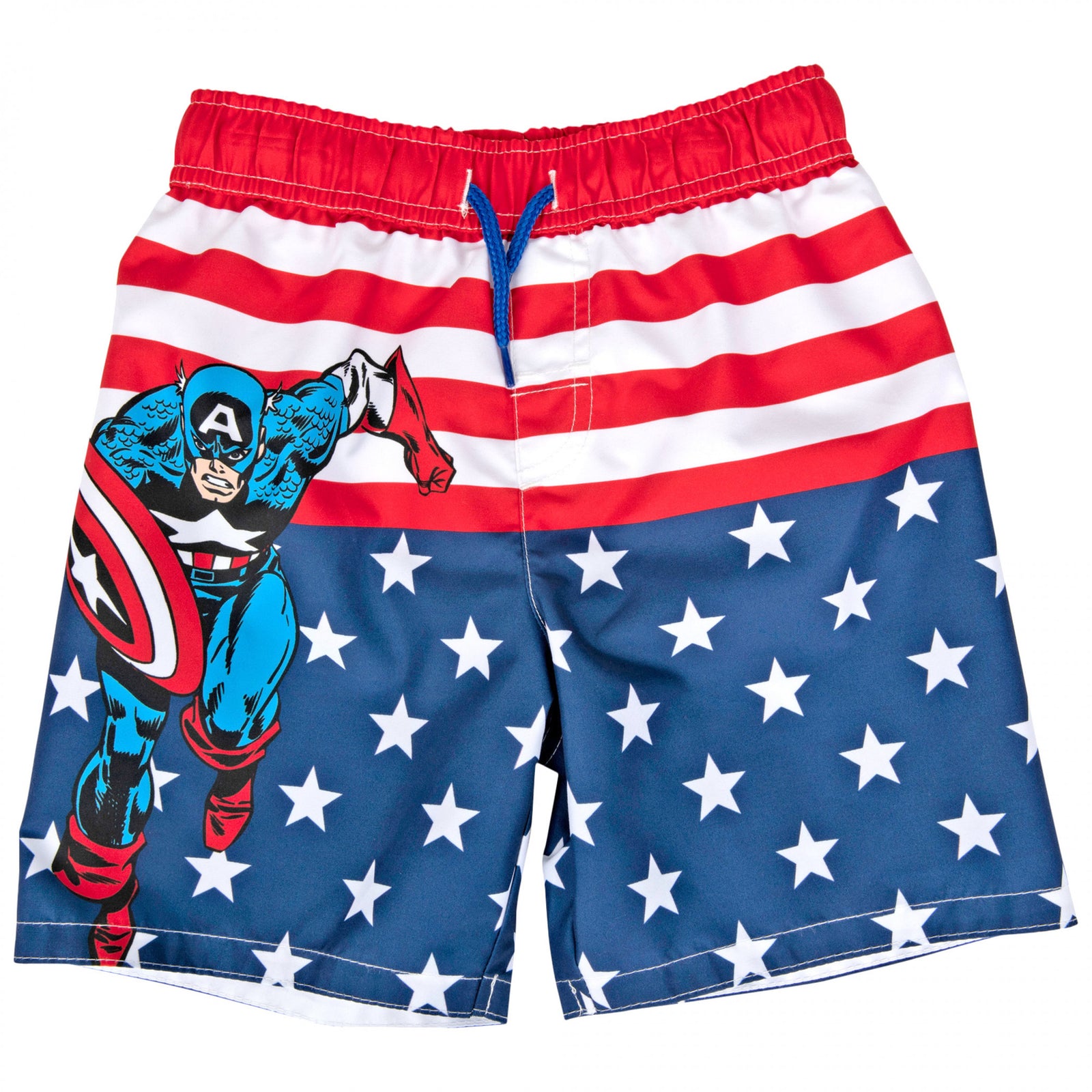 Captain America Character With Stars and Stripes Youth Swim Shorts